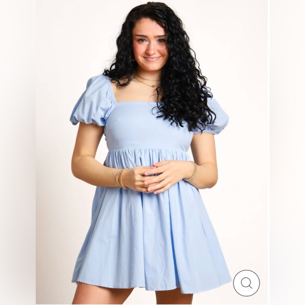 NWT, Mod on Trend Traveling The Horizon Puff Sleeve Backless Mini Dress, Sz M